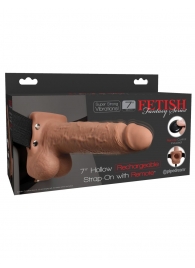 Кофейный перезаряжаемый вибрострапон 7  Hollow Rechargeable Strap-on with Balls - 20,3 см. - Pipedream - купить с доставкой в Домодедово