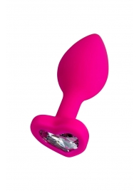 Розовая анальная втулка Diamond Heart с прозрачным кристаллом - 7 см. - ToyFa - купить с доставкой в Домодедово
