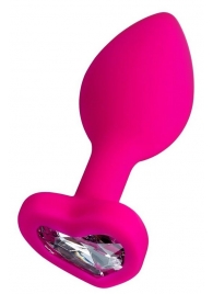Розовая анальная втулка Diamond Heart с прозрачным кристаллом - 7 см. - ToyFa - купить с доставкой в Домодедово