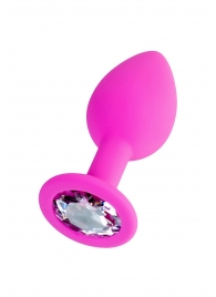 Розовая анальная втулка Brilliant с прозрачным кристаллом - 7 см. - ToyFa - купить с доставкой в Домодедово