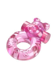 Розовое эрекционное виброкольцо на пенис Pink Bear - Baile - в Домодедово купить с доставкой