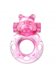 Розовое эрекционное виброкольцо на пенис Pink Bear - Baile - в Домодедово купить с доставкой