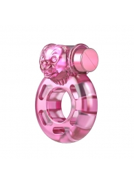 Розовое эрекционное кольцо с вибрацией Pink Bear - Baile - в Домодедово купить с доставкой