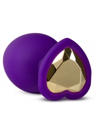 Фиолетовая анальная пробка Bling Plug Large с золотистым стразом - 9,5 см. - Blush Novelties - купить с доставкой в Домодедово