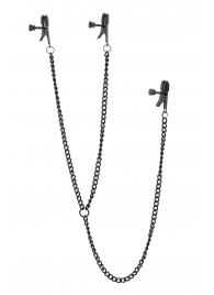 Черные зажимы на соски и клитор на цепочке DELUXE NIPPLE   CLIT CLAMPS - Dream Toys - купить с доставкой в Домодедово