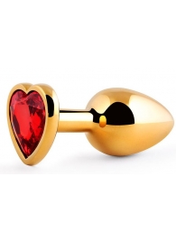 Золотистая анальная пробка с красным стразом-сердечком - 8 см. - Anal Jewelry Plug - купить с доставкой в Домодедово