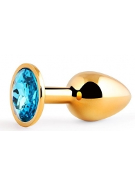 Золотистая анальная пробка с голубым стразом - 7,2 см. - Anal Jewelry Plug - купить с доставкой в Домодедово