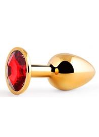 Золотистая анальная пробка с красным стразом - 7,2 см. - Anal Jewelry Plug - купить с доставкой в Домодедово