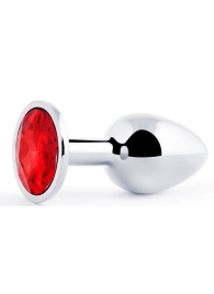 Серебристая анальная пробка с красным стразом - 7,2 см. - Anal Jewelry Plug - купить с доставкой в Домодедово