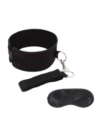 Черный ошейник с длинным поводком Collar and Leash Set - Lux Fetish - купить с доставкой в Домодедово