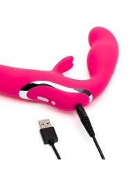 Ярко-розовый безремневой страпон Rechargeable Vibrating Strapless Strap-On - Happy Rabbit - купить с доставкой в Домодедово