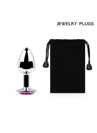 Серебристая анальная пробка с малиновым кристаллом - 7,2 см. - Anal Jewelry Plug - купить с доставкой в Домодедово