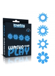 Набор из 4 голубых, светящихся в темноте эрекционных колец Lumino Play - Lovetoy - в Домодедово купить с доставкой
