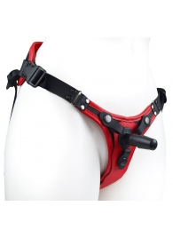 Красно-черный женский пояс с 2 способами крепления насадок и вагинальной пробкой - LOVETOY (А-Полимер) - купить с доставкой в Домодедово