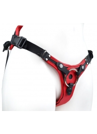 Красно-черный женский пояс с 2 способами крепления насадок и вагинальной пробкой - LOVETOY (А-Полимер) - купить с доставкой в Домодедово