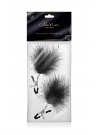 Зажимы на соски с черными пуховыми кисточками Sweet Caress Feather Nipple Clumps - Sweet Caress - купить с доставкой в Домодедово