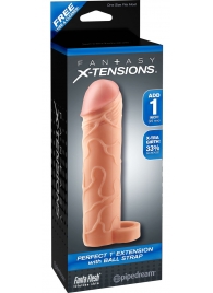 Телесная насадка с кольцом Perfect 1 Extension with Ball Strap - 17 см. - Pipedream - в Домодедово купить с доставкой