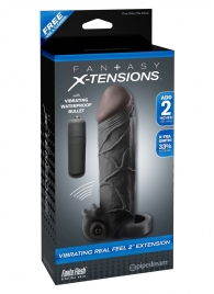Чёрная вибронасадка с кольцом Vibrating Real Feel 2 Extension - 16 см. - Pipedream - в Домодедово купить с доставкой