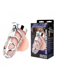 Серебристая металлическая клетка для члена с замком Enslave Cock Cage - BlueLine - купить с доставкой в Домодедово