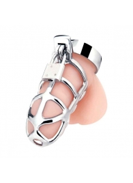 Серебристая металлическая клетка для члена с замком Enslave Cock Cage - BlueLine - купить с доставкой в Домодедово