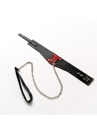 Черный широкий ошейник с красным декором и поводком - Crazy Handmade - купить с доставкой в Домодедово