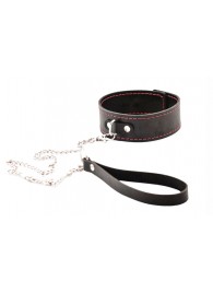 Черный широкий ошейник с красной строчкой и поводком - Crazy Handmade - купить с доставкой в Домодедово