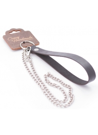 Серебристый металлический поводок с кожаной черной ручкой - 80 см. - Crazy Handmade - купить с доставкой в Домодедово