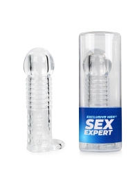 Прозрачная рельефная насадка-реалистик с петлей для мошонки - 13,5 см. - Sex Expert - в Домодедово купить с доставкой