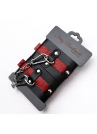 Черно-красные кожаные наручники на металлической сцепке - Crazy Handmade - купить с доставкой в Домодедово