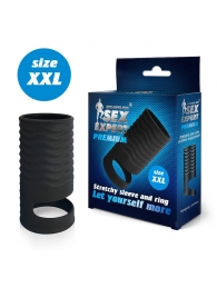 Черная открытая насадка на пенис с кольцом для мошонки XXL-size - 9,4 см. - Sex Expert - в Домодедово купить с доставкой