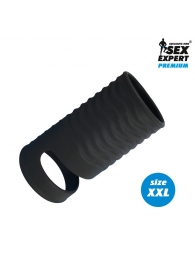 Черная открытая насадка на пенис с кольцом для мошонки XXL-size - 9,4 см. - Sex Expert - в Домодедово купить с доставкой