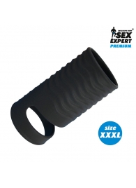 Черная открытая насадка на пенис с кольцом для мошонки XXXL-size - 9,9 см. - Sex Expert - в Домодедово купить с доставкой