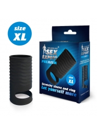 Черная открытая насадка на пенис с кольцом для мошонки XL-size - 8,9 см. - Sex Expert - в Домодедово купить с доставкой