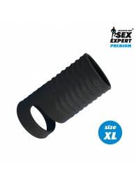 Черная открытая насадка на пенис с кольцом для мошонки XL-size - 8,9 см. - Sex Expert - в Домодедово купить с доставкой