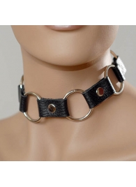 Кожаный черный ошейник с кольцами - Sitabella - купить с доставкой в Домодедово