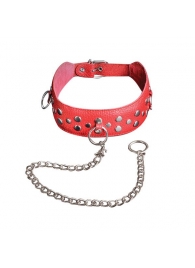 Красный кожаный ошейник с карабином и поводком - Sitabella - купить с доставкой в Домодедово