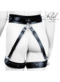 Черный кожаный пояс с гартерами - S-M - Notabu - купить с доставкой в Домодедово