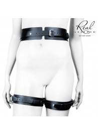 Черный кожаный пояс с гартерами - L-XL - Notabu - купить с доставкой в Домодедово