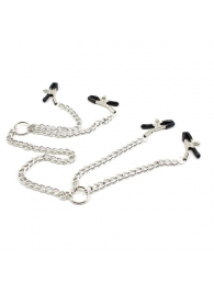 Серебристые зажимы для сосков и половых губ на тонкой цепочке - Notabu - купить с доставкой в Домодедово