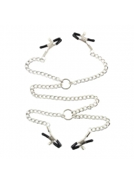 Серебристые зажимы для сосков и половых губ на тонкой цепочке - Notabu - купить с доставкой в Домодедово