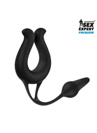 Черная вибронасадка Sex Expert с анальной втулкой - Sex Expert - в Домодедово купить с доставкой