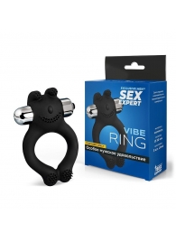 Черное силиконовое эрекционное виброкольцо Sex Expert - Sex Expert - в Домодедово купить с доставкой