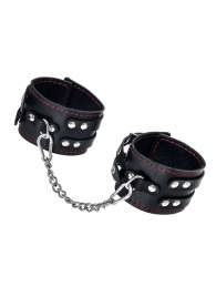 Черные кожаные оковы с двумя ремнями и контрастной строчкой - Pecado - купить с доставкой в Домодедово