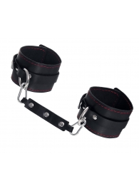 Черные кожаные однослойные оковы с контрастной строчкой - Pecado - купить с доставкой в Домодедово