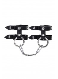 Черные однослойные кожаные наручники из двух ремешков - Pecado - купить с доставкой в Домодедово