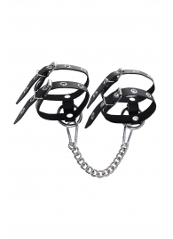 Черные однослойные кожаные оковы из двух ремешков - Pecado - купить с доставкой в Домодедово