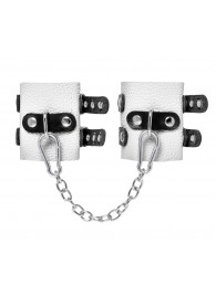 Бело-черные наручники с двумя ремешками и люверсами - Pecado - купить с доставкой в Домодедово