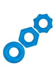 Комплект из трех голубых колец для эрекции 3-Pack Nuts   Bolts Stretch Cock Ring Set - BlueLine - в Домодедово купить с доставкой