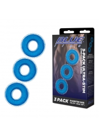 Комплект из трех голубых колец для эрекции 3-Pack Ultra-Stim Stretch Cock Rings - BlueLine - в Домодедово купить с доставкой