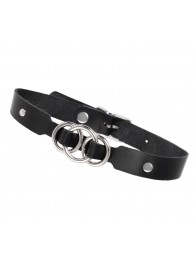 Черный кожаный ошейник со связанными кольцами - Pecado - купить с доставкой в Домодедово